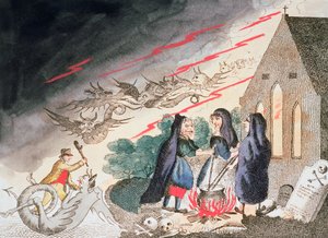 एक कब्रिस्तान में तीन चुड़ैलें, c1790 द्वारा अज्ञात