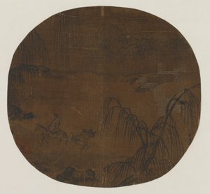 विलो पेड़ों के नीचे यात्री, युआन या मिंग राजवंश, 1279-1644। द्वारा अज्ञात