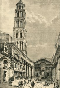 स्पैलाट्रो में देखें, 1890 के पैलेस ऑफ डायोक्लेटियन के कैम्पैनिल और पेरिस्टाइल को दिखाते हुए। द्वारा अज्ञात