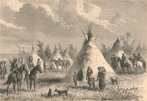 प्रेयरी इंडियंस का गांव, c19 वीं सदी द्वारा अज्ञात
