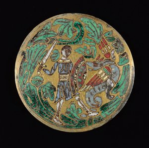 वॉरियर फाइटिंग ए ड्रैगन, सी। 1170-1180। द्वारा अज्ञात