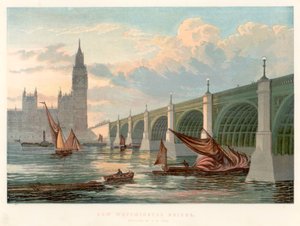 वेस्टमिंस्टर ब्रिज, लंदन, थेम्स के दक्षिणी तट से, 1858 द्वारा अज्ञात