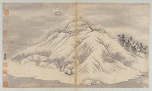 शीतकालीन परिदृश्य: चाँद से जगमगाती पहाड़ी और इमारतें, किंग राजवंश, 18वीं सदी। द्वारा अज्ञात
