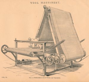 ऊन मशीनरी: फेरबी एंड कंपनी वूल लैप मशीन, c1880 द्वारा अज्ञात