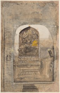 एक लिंगम के भीतर शिव और पार्वती की पत्थर की छवि की पूजा, सी। 1710। द्वारा अज्ञात