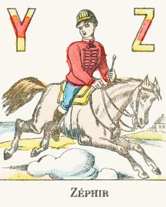 Z: Zeph, Zephyr नामक अपने घोड़े पर सवार एक सवार - खेल वर्णमाला, c.1890 (उत्कीर्णन) द्वारा अज्ञात