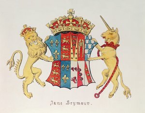 जेन सीमौर का कोट ऑफ कोट (c.1509-37), इंग्लैंड के राजा हेनरी VIII (1491-1547) की तीसरी पत्नी (प्रिंट)