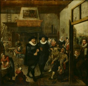 एक अल्मोनर और एक पुलिस सार्जेंट एक गरीब परिवार पर जाएँ, 1625-1630 द्वारा अज्ञात