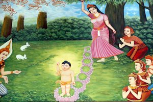 चुआ तू क्वांग बौद्ध मंदिर। राजकुमार सिद्धार्थ गौतम, बुद्ध एक बच्चे के रूप में। कहा जाता है कि बच्चा पूरी तरह से जागकर पैदा हुआ था। वह बोल सकता था, और उसने अपनी मां से कहा कि वह सारी मानव जाति को दुख से मुक्त करने आया है। वुंग ताऊ। वियतनाम। द्वारा अज्ञात