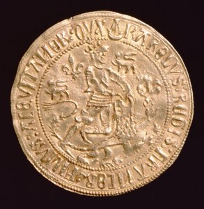 फ्रांस के चार्ल्स का फोर्ट डी'ओर, ड्यूक ऑफ एक्विटाइन (1433-77) (सामने) एक शेर के साथ ड्यूक कुश्ती दिखाते हुए, बॉरदॉ में मारा गया द्वारा अज्ञात