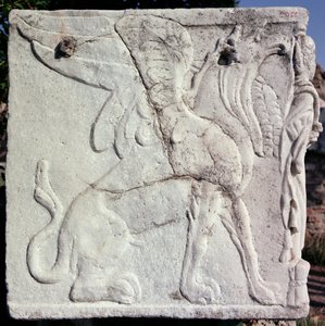 ग्रिफिन (पत्थर) की नक्काशीदार राहत के साथ अंतिम संस्कार कलश द्वारा अज्ञात