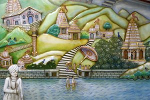 जलाराम प्रार्थना हिंदू मंदिर, लीसेस्टर। जलारामपा के जीवन को दर्शाती कलाकृति। यूनाइटेड किंगडम द्वारा अज्ञात