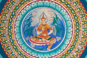 बुद्ध का जीवन। बुद्ध के जीवन को दर्शाती छत की कलाकृति। वाट इंपेंग। वेंटियन। लाओस, 20151029, वियनतियाने, लाओस द्वारा अज्ञात
