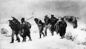 1812 का नेपोलियन युद्ध, 1812 में फ्रांसीसी सेना का रिट्रीट, प्रियनिश्नाकोव की एक पेंटिंग से। द्वारा अज्ञात