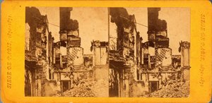 पेरिस घेराबंदी (1871): 20/09/1870 और 28/01/1871 के बीच प्रशिया द्वारा शहर की घेराबंदी के दौरान शहर का दृश्य। क्यूवी की तस्वीर। कार्डबोर्ड डिम पर प्रिंट करें। 17x6,9 सेमी द्वारा अज्ञात