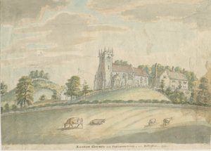 सैंडन चर्च और पार्सोनेज: वाटर कलर पेंटिंग, 1797 द्वारा अज्ञात