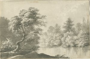 शेनस्टोन - लिटिल एस्टन के पास पूल: सीपिया वॉश ड्राइंग, एन डी [19 प्रतिशत] द्वारा अज्ञात