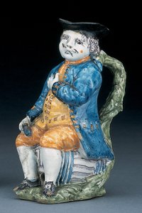 धुली नीली जैकेट और जांघिया, और हरे रंग की कमरकोट, c.1800 में पीला मैंगनीज चेहरे और हाथों के साथ टोबी गुड़, पकड़े हुए और खाली गोलाकार बफ़े रंग का गुड़ द्वारा अज्ञात
