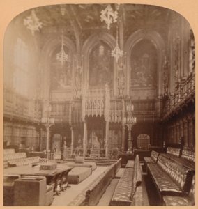 हाउस ऑफ लॉर्ड्स, हाउस ऑफ पार्लियामेंट, लंदन, इंग्लैंड, 1900। द्वारा अंडरवुड और अंडरवुड