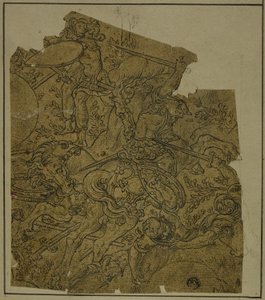 अंश: घोड़े पर सवार सशस्त्र योद्धा पैदल सैनिकों से लड़ रहे हैं द्वारा अज्ञात