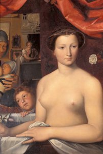 Indre & Loire N * 328 - Chateau dAzay-le-Rideau - कक्ष 4 "" द लेडी इन द बाथ "" विस्तार। फ्रेंकोइस क्लोएट (1515-1572) के बाद कार्ल अर्नेस्ट लेहमैन (1814-1882) द्वारा पेंटिंग द्वारा अज्ञात