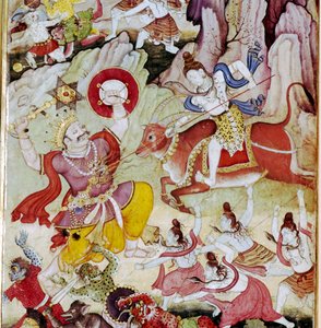 Siva destroys the demon Andhaka, Harivamsa manuscript, Mughul, c1590 द्वारा अज्ञात