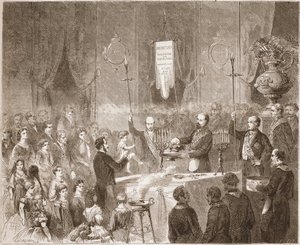 1861 में फ्रैटरनेल एमिटिव के लॉज में एक मैकोनिक बैप्टेम। द्वारा अज्ञात कलाकार