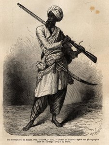 हजारा (पंजाब, भारत) का एक पर्वतारोही। पांडजाब और कश्मीर की यात्रा को चित्रित करने के लिए उत्कीर्णन, 1866 में गिलौम लेजेन की कहानी, एडौर्ड चार्टन के निर्देशन में "ले टूर डू मोंडे, नोव्यू जर्नल डेस वॉयेज" में प्रकाशित हुई। द्वारा अज्ञात कलाकार