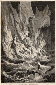 चार्ल्स मार्टिंस द्वारा 1838-1839 में स्पिट्जबर्ग को चित्रित करने के लिए, वी.फौल्क्वियर द्वारा चित्रित आर्कटिक महासागर के एक द्वीपसमूह, स्पिट्जबर्ग से बर्फ के एक खंड के ढहने के बाद, एक ध्रुवीय भालू एक हिमखंड पर निकलता है। "" ले टूर डू मोंडे " द्वारा अज्ञात कलाकार