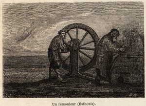 एस्टोनिया में एक पदच्युत। 1851-54 में रूसी बाल्टिक प्रांतों की अपनी यात्रा को चित्रित करने के लिए हेनरीट द्वारा चित्रण। एडौर्ड चार्टन द्वारा संपादित "" ले टूर डू मोंडे "" में उत्कीर्णन द्वारा अज्ञात कलाकार
