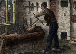 बेल्जियम में अपनी कार्यशाला में काम पर एक सबोटूर, "" ले जर्नल डे ला जेनेसे 1888 "" में। द्वारा अज्ञात कलाकार