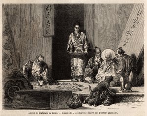 येदो (या ईदो, वर्तमान टोक्यो) में एक मूर्तिकला कार्यशाला, वेदी पैनलों, सजावटी लकड़ी के काम, ताबूतों और चिमेरिक मूर्ति के निर्माण के लिए खंभे, मूर्तियों, कैंडेलब्रा और मकबरे के निर्माण के लिए ग्रेनाइट काटने के साथ-साथ लकड़ी की नक्काशी के लिए एक मूर्तिकला का द्वारा अज्ञात कलाकार