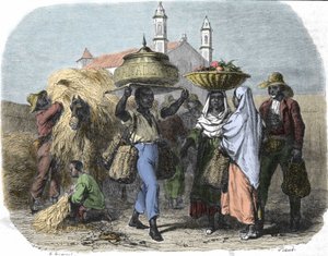 क्यूबा में एक यात्रा करने वाला रोटी विक्रेता, 1870 . का उत्कीर्णन द्वारा अज्ञात कलाकार