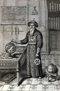 एडम शॉल, खगोलशास्त्री (1592-1666) पेकिन वेधशाला में मंदारिन पोशाक में, "चीन" में अथानसे किरचर (या अथानासियस किरचेरी) द्वारा द्वारा अज्ञात कलाकार