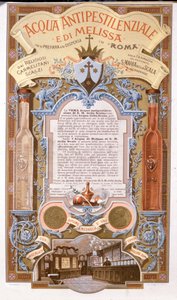 सुगंधित पानी का विज्ञापन: लेमन बाम महामारी के खिलाफ पानी। 1895 की क्रोमोलिथोग्राफीoli द्वारा अज्ञात कलाकार