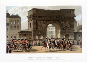 मित्र राष्ट्रों ने 31 मार्च 1814 को पेरिस में प्रवेश किया (रूस अलेक्जेंडर I, ऑस्ट्रियाई सम्राट फ्रेंकोइस I और प्रशिया के राजा फ्रेडरिक विलियम III।) 1826 की नक्काशी। द्वारा अज्ञात कलाकार