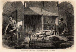 लैकॉन (लाओस) में एक एनामाइट इंटीरियर। 1866-1868 में फ्रांसिस गार्नियर, लेफ्टिनेंट डी वैससेउ द्वारा इंडोचाइना में अन्वेषण की यात्रा को चित्रित करने के लिए उत्कीर्ण, "ले टूर डू मोंडे" "1870-1871 में प्रकाशित, एडौर्ड चार्टन द्वारा संपादित, संस् द्वारा अज्ञात कलाकार