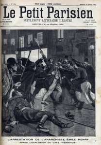 पेरिस में कैफे "टर्मिनस" के विस्फोट के बाद अराजकतावादी एमिल हेनरी (1872-1894) की गिरफ्तारी। "" ले पेरिसियन "" में उत्कीर्णन द्वारा अज्ञात कलाकार