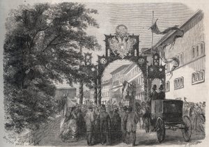 1865 के "Illustrous दुनिया" में उत्कीर्णन - Impress 1865 में Bad Kissingen में ऑस्ट्रिया की एलिजाबेथ (Sissi) (ऑस्ट्रिया की एलिसाबेथ) (स्पा) का आगमन द्वारा अज्ञात कलाकार