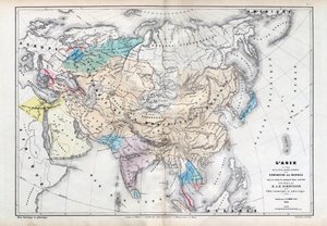 कुबिलाई (कुबिलाई खान) (1260-1294) के शासन के तहत मंगोल वर्चस्व की सबसे बड़ी सीमा के समय एशिया - एम जेएच श्निट्ज़लर द्वारा तैयार नक्शा, ऐतिहासिक और सुरम्य एटलस 1857 द्वारा अज्ञात कलाकार