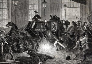 01/01/1858 को नेपोलियन III के खिलाफ फेलिस ओरसिनी का हमला - हेनरी मार्टिन द्वारा "" L'Histoire de France" में द्वारा अज्ञात कलाकार