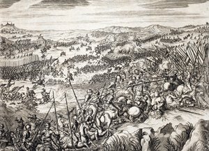Gembloux की लड़ाई (1578) (Gembloux की लड़ाई) नीदरलैंड के सत्रह प्रांतों में से 16 की सेना के खिलाफ स्पेनिश सेना - Famiano Strada द्वारा "Histoire De La Guerre Des Paisles-Bas" में उत्कीर्णन (1572-1649) द्वारा अज्ञात कलाकार