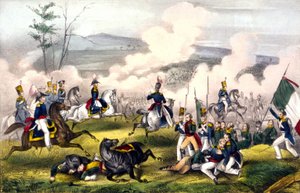 पालो ऑल्टो की लड़ाई: 08/05/1846 को जनरल टेलर के तहत 2900 अमेरिकियों और जनरल अरिस्टा के तहत 6000 मेक्सिकन लोगों के बीच। 19वीं शताब्दी का उत्कीर्णन। द्वारा अज्ञात कलाकार