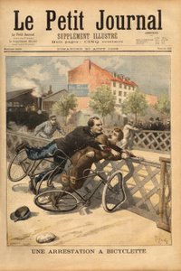 Champigny के पास साइकिल गिरफ्तारी। "" ले पेटिट जर्नल "" 30/08/1896 में उत्कीर्णन। सेल्वा का संग्रह। द्वारा अज्ञात कलाकार