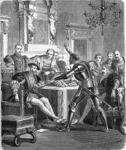Blaise de Monluc (1502-1577), फ्रांस के मार्शल फ्रेंकोइस 1 के दरबार में। 19वीं सदी की नक्काशी। द्वारा अज्ञात कलाकार