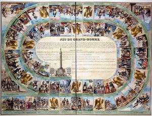 बोर्ड गेम: "गेम ऑफ द ग्रेट मैन" का बोर्ड, सम्राट नेपोलियन I (1769-1821) को श्रद्धांजलि देने वाले हंस के खेल का मॉडल। 19वीं सदी का निजी संग्रह द्वारा अज्ञात कलाकार