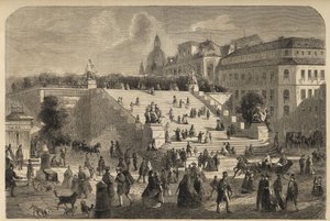 जर्मनी के ड्रेसडेन में ब्रुहल्स टेरेस - 1864 में ड्रेसडेन में ब्रुहल की छत की बड़ी सीढ़ी - द्वारा अज्ञात कलाकार
