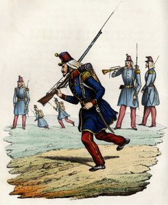 1840 में बनाई गई फ्रांसीसी सेना के ऑरलियन्स शिकारी के कैरबिनियर्स और 1841 में अल्जीरिया भेजे गए। "" स्टोरिया डी'एल्गेरी" में, लियोन गैलिबर्ट, वॉल्यूम। 2 द्वारा अज्ञात कलाकार