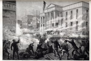 1884 के सिनसिनाटी कोर्टहाउस दंगे - एक कुख्यात हत्या के मुकदमे के बाद जूरी के फैसले के बाद एक दंगा शुरू हुआ, 28 मार्च 1884 - द्वारा अज्ञात कलाकार