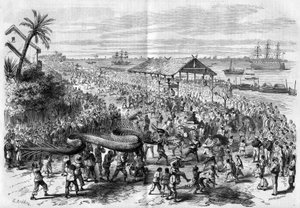 कोचीनिन: 1865 में साइगॉन की मण्डली द्वारा आयोजित वार्षिक ड्रैगन जुलूस। द्वारा अज्ञात कलाकार